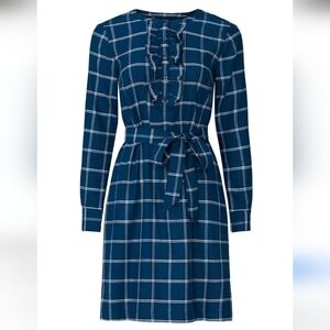 Draper James Blue Checkered Long Sleeve Dress